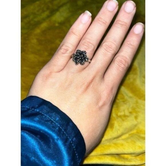 Fossil Flower Stainless Steel Oxidized Ring - Picture 1 of 4